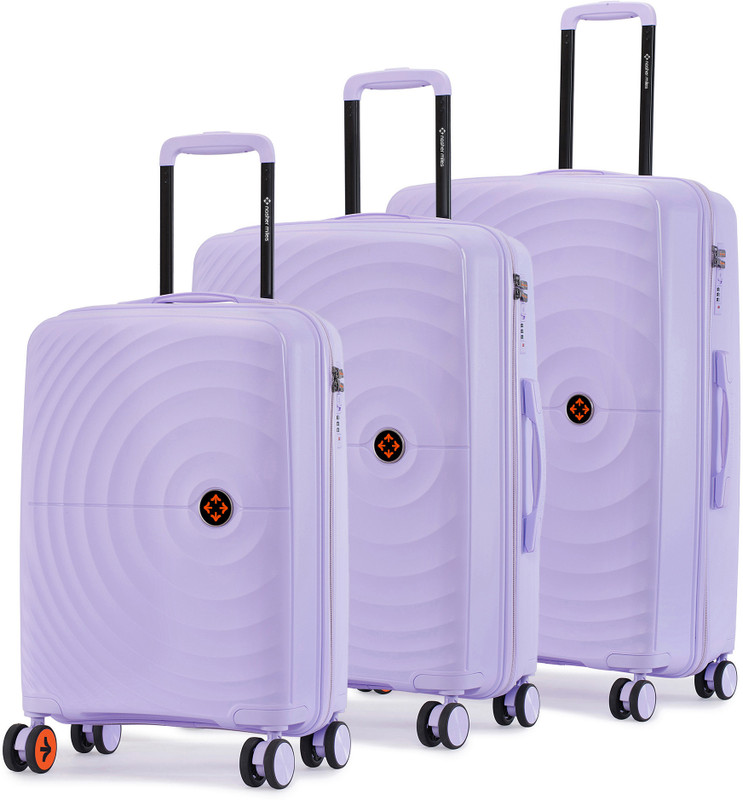 NASHER MILES Seattle Hard-Sided Polypropylene Luggage Pastel Purple Trolley Bags(55,65&75cm) Cabin & Check-in Set 8 Wheels - 28 inch