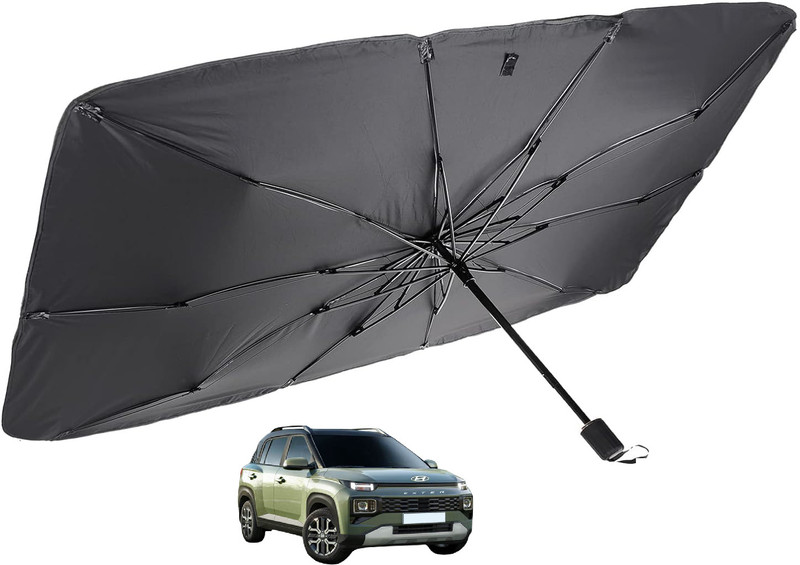 MOCKHE Windshield Sun Shade For Hyundai Exter(Silver, Black)