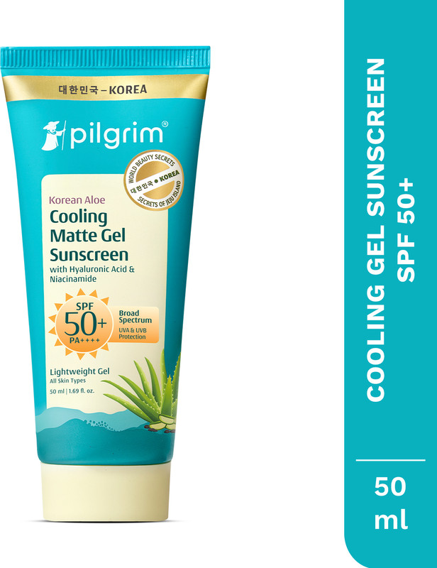 Pilgrim Sunscreen - SPF 50+ PA++++ Korean Aloe Cooling Matte Lightweight Gel Sunscreen For Men With Niacinamide(50 ml)