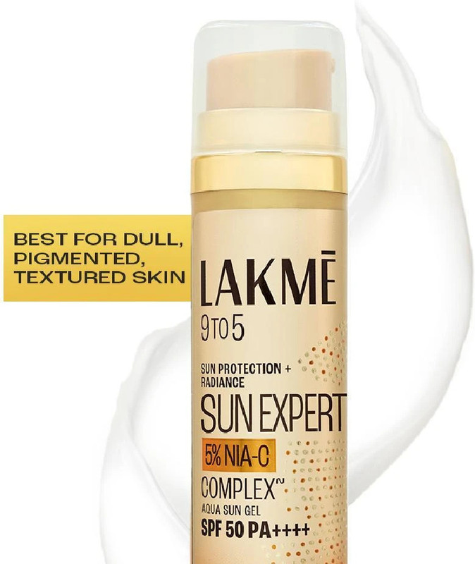 Lakmé Sunscreen - SPF 50 PA+++ Sun Expert 5% Nia-VIT C Sunscreen,SPF 50 PA++++ for UVA/B,Aqua Sun Gel(56 g)