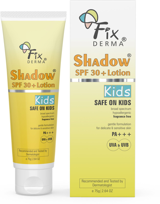 Fixderma Sunscreen - SPF 30 PA+++ Shadow Kids Sunscreen SPF 30+ PA+++ Lotion, Lightweight, UVA-UVB Protection(75 g)