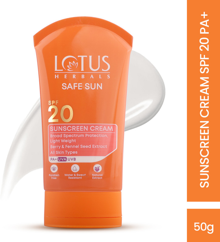LOTUS HERBALS Sunscreen - SPF 50 PA+ Safe Sunscreen Cream PA+ SPF 20(50 g)