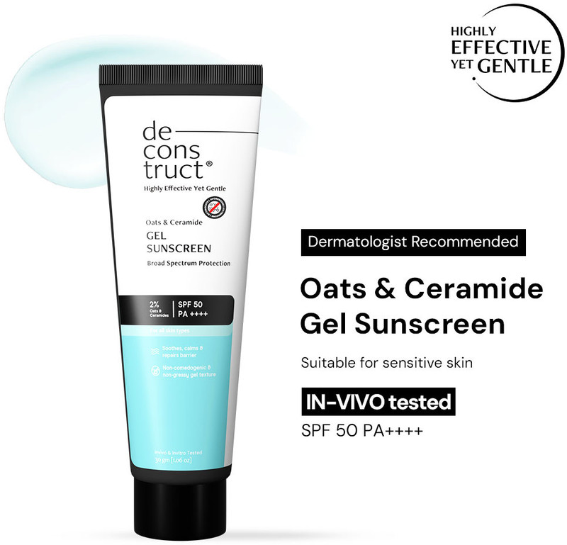 deconstruct Sunscreen - SPF 50 PA++++ Oats and Ceramide Gel Sunscreen Barrier Repair Oily Skin For Men & Women(30 g)