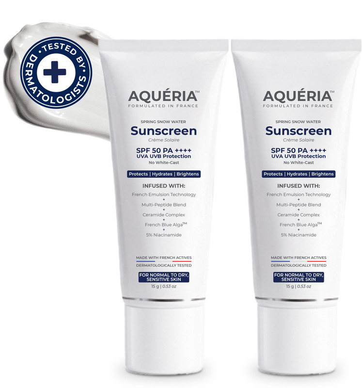 aqueria Sunscreen - SPF 50 PA++++ Brightening & Hydrating French Multi-Active SPF | Niacinamide, Tranexamic Acid(30 g)
