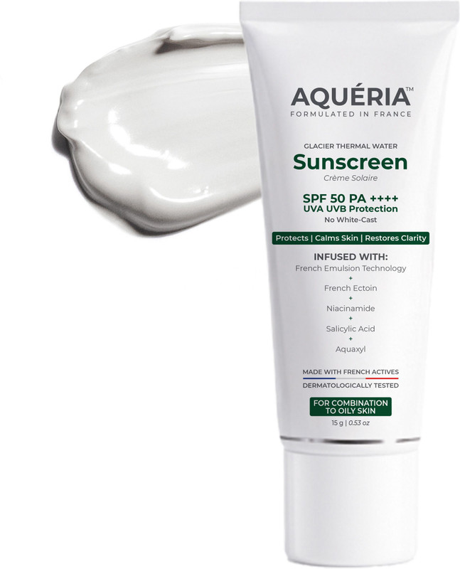 aqueria Sunscreen - SPF 50 PA++++ Oil Control Brightening French Multi-Active SPF | 2% Niacinamide, Salicylic Acid(15 g)