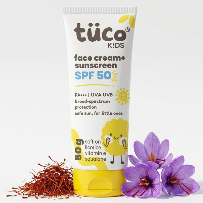 TuCo Sunscreen - SPF 50 PA++++ Intelligent Kids Saffron Face Cream & Sunscreen 50gm | Broad spectrum UV |(50 g)