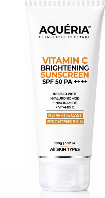 Aqueria Sunscreen - SPF 50 PA++++ 3-in-1 Bright Detan Sunscreen | Vitamin C, Niacinamide & Hyaluronic Acid(100 g)