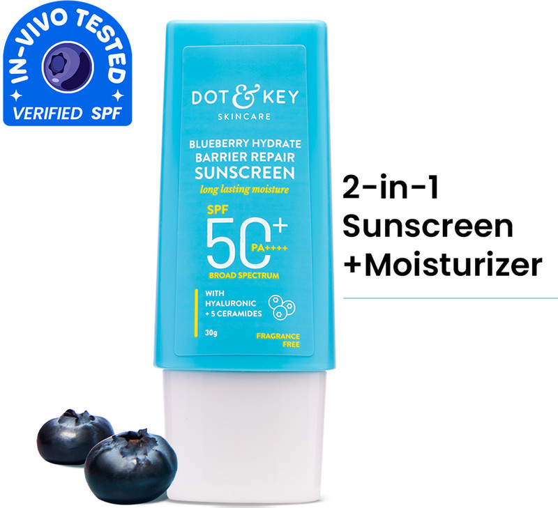 Dot & Key Sunscreen - SPF 50 PA++++ Blueberry Hydrate Barrier Repair,In-Vivo Tested, with Ceramides(30 g)