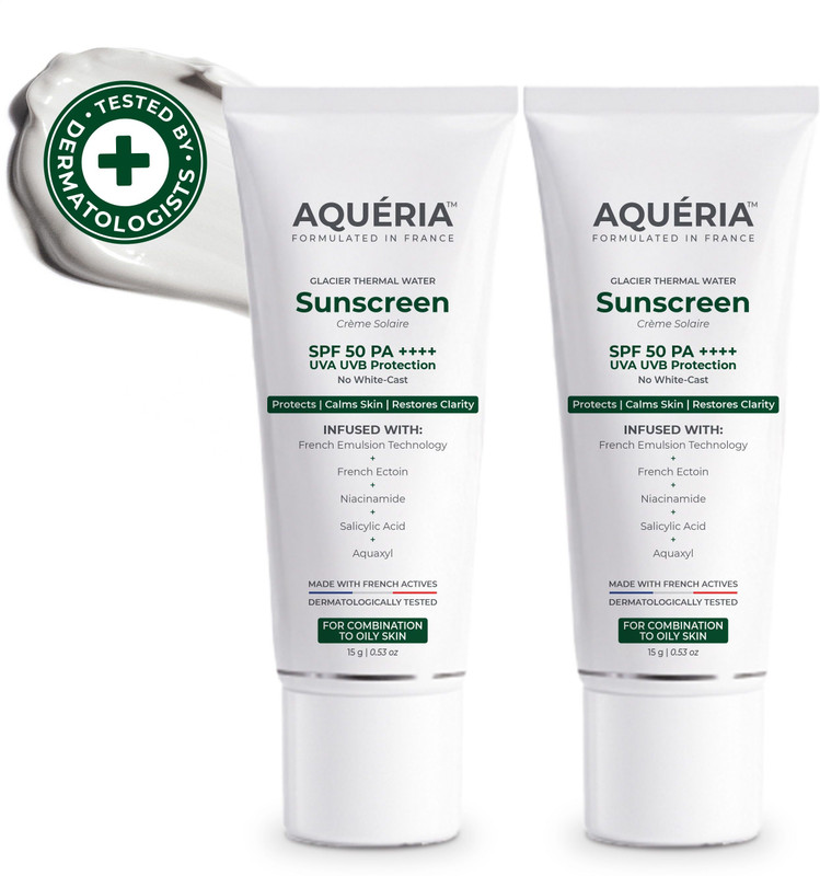 aqueria Sunscreen - SPF 50 PA++++ Oil Control Brightening French Multi-Active SPF | 2% Niacinamide, Salicylic Acid(30 g)