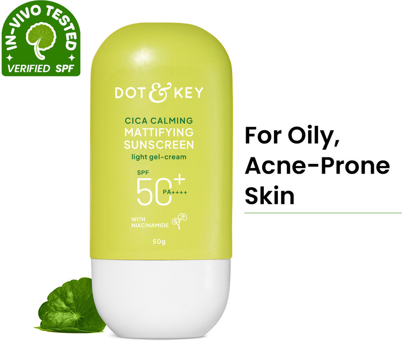 Dot & Key Sunscreen - SPF 50 PA+++ Cica Calming Mattifying, In-Vivo Tested, Controls Excess Oil, Calms Redness(50 g)