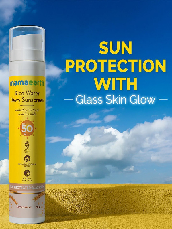 Mamaearth Sunscreen - SPF 50 PA++++ Rice Water Dewy Sunscreen with Rice Water & Niacinamide | For Glass Skin Glow(50 g)