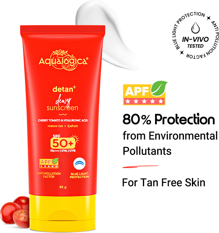 Aqualogica Sunscreen - SPF 50 PA++++ Detan+ Dewy Sunscreen with Cherry Tomato Reduces Tan(50 g)