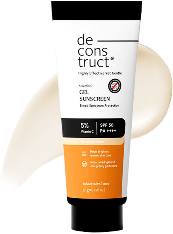 deconstruct Sunscreen - SPF 50 PA++++ 5% Vitamin C Gel Sunscreen Brightens New Gen Oily Skin For Men & Women(50 g)