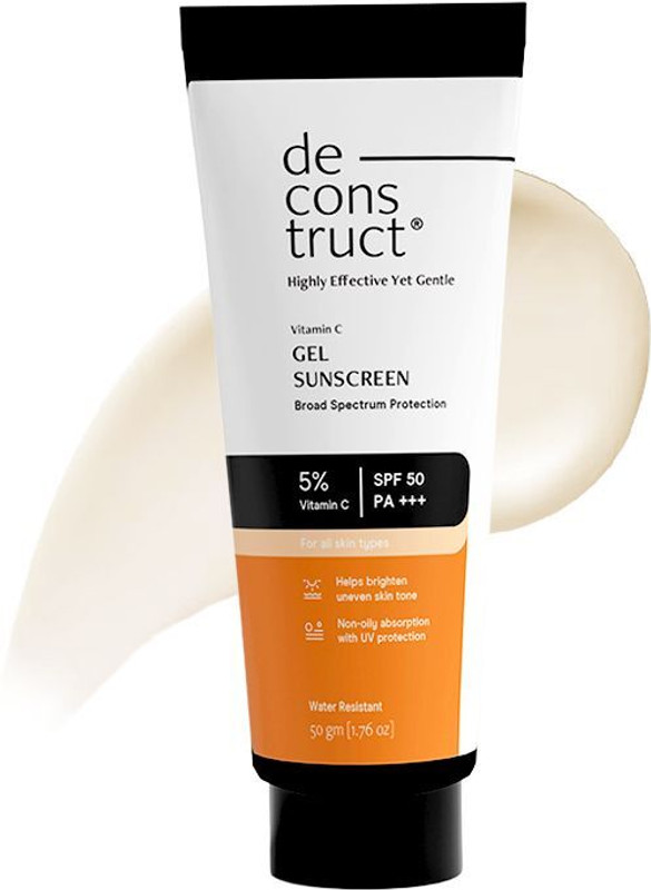 deconstruct Sunscreen - SPF SPF 50 PA++++ 5% Vitamin C Gel Sunscreen Brightens New Gen Oily Skin For Men & Women(50 g)