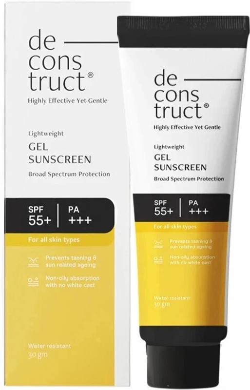 deconstruct Sunscreen - SPF 55+ PA+++ Lightweight Gel Sunscreen | No White Cast | For men & Women |(30 g)