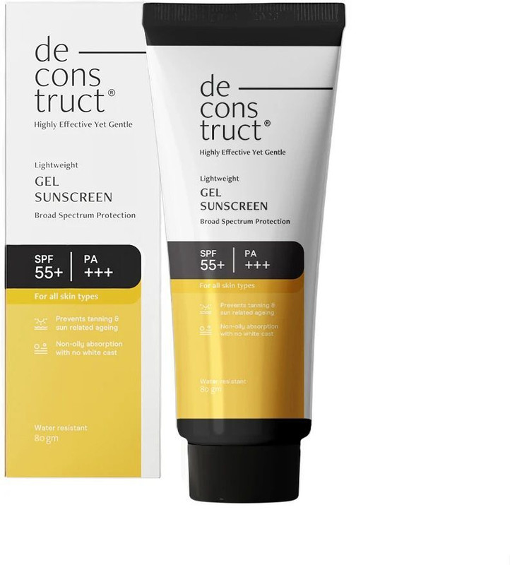 deconstruct Sunscreen - SPF 55+ PA+++ | Lightweight Gel Sunscreen |In-Vivo Tested | Non Greasy | For Men & Women |(80 g)