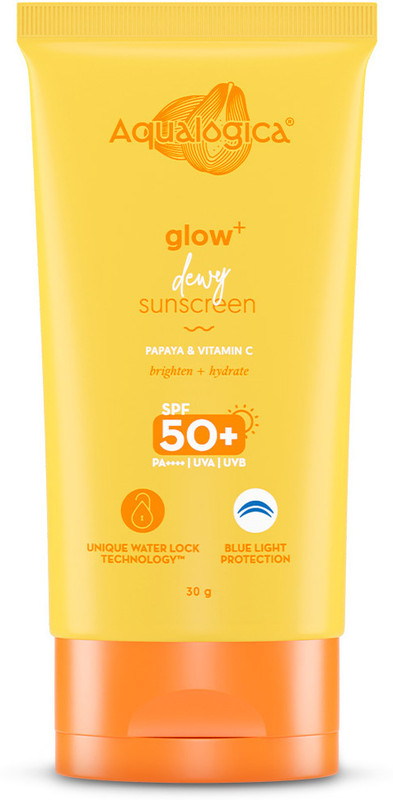 Aqualogica Sunscreen - SPF 50+ PA++++ Glow+ Dewy Lightweight & Hydrating Travel-Friendly UVA/B & Blue Light Protection(30 g)
