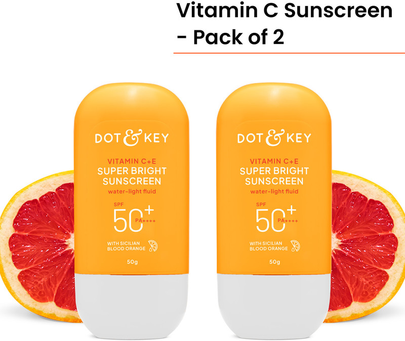 Dot & Key Sunscreen - SPF 50 PA++++ Vitamin C + E Super Bright Combo,WaterLight,For Even Toned & Glowing Skin(100 g)