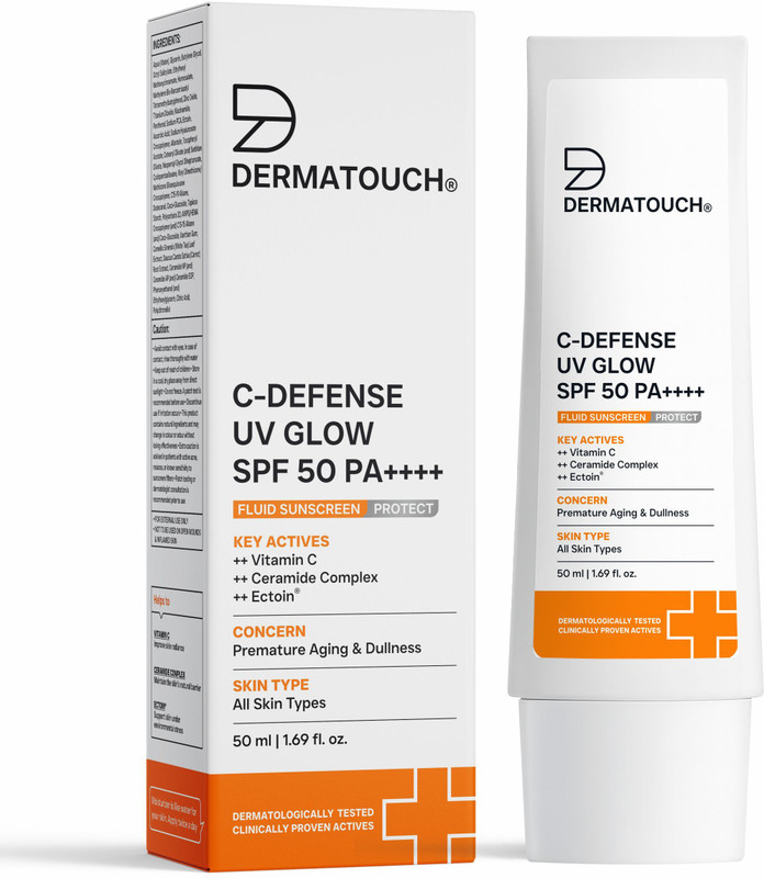 Dermatouch Sunscreen - SPF 50 PA++++ C-Defense Fluid Lightweight Sunscreen for Anti Aging(50 ml)