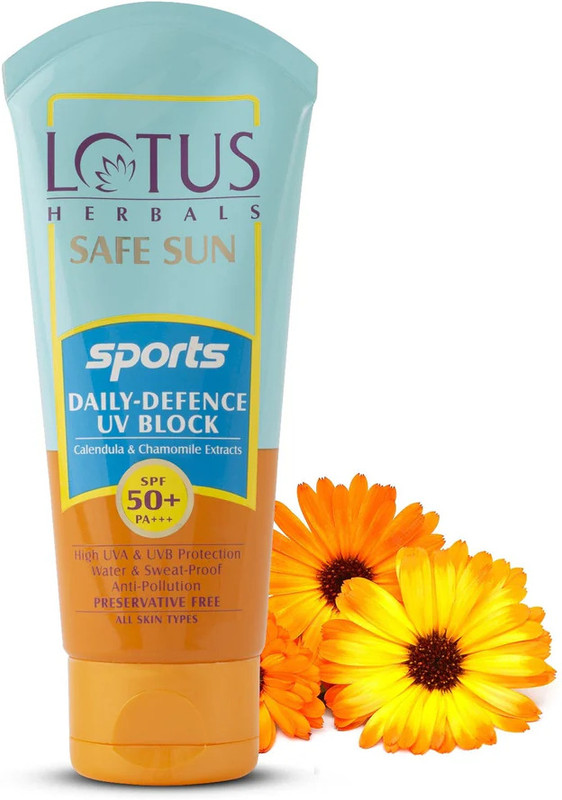 LOTUS HERBALS Sunscreen - SPF 50+ PA+++ Safe Sun Sports Daily-Defence UV Block SPF 50+| PA+++(80 g)