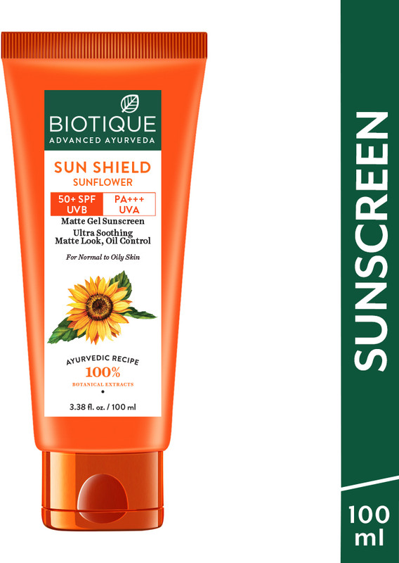 BIOTIQUE Sunscreen - SPF 50+ PA+++ Sun Shield Sunflower Lotion UVB/UVA |Ultra Soothning Matte Look, Oil Control(100 ml)