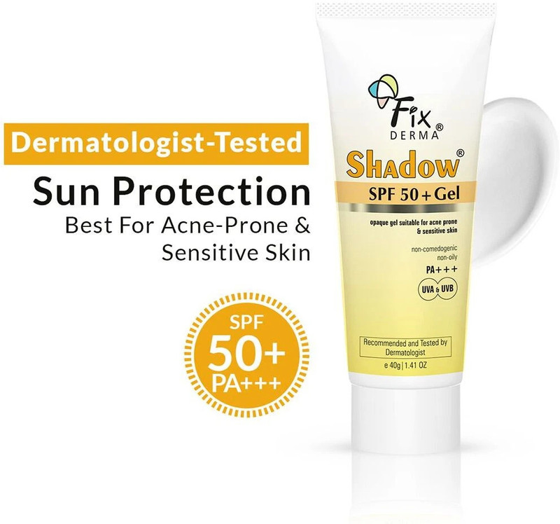 Fixderma Sunscreen - SPF 50+ PA+++ Shadow Sunscreen SPF 50+ PA+++ Gel, Lightweight & No White Cast For Oily Skin(40 g)