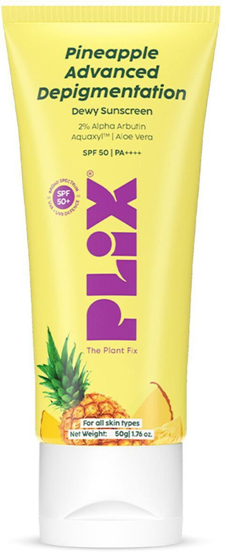 The Plant Fix Plix Sunscreen - SPF 50 PA++++ Pineapple Advanced Depigmentation Dewy Sunscreen SPF 50 PA++++(50 g)