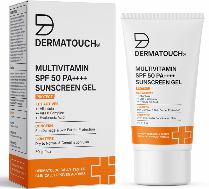Dermatouch Sunscreen - SPF 50 PA++++ Multivitamin Gel | UVA-UVB Protection | Zero White Cast(30 g)