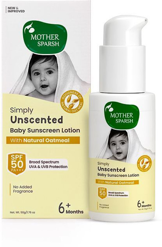 Mother Sparsh Sunscreen - SPF 50 Unscented Mineral Baby Sunscreen with Natural Oatmeal, UVA/UVB Protection(50 g)