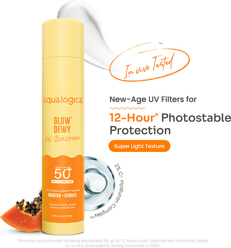 Aqualogica Sunscreen - SPF 50 PA++++ Glow+ Dewy Sunscreen with SPF 50 for UVA/B & Blue Light Protection(50 g)
