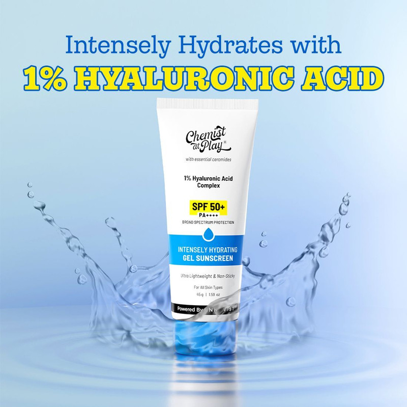 Chemist at Play Sunscreen - SPF 50 PA++++ Hydrating Gel Sunscreen with Hyaluronic Acid & Ceramides | SPF 50+ PA++++(45 g)