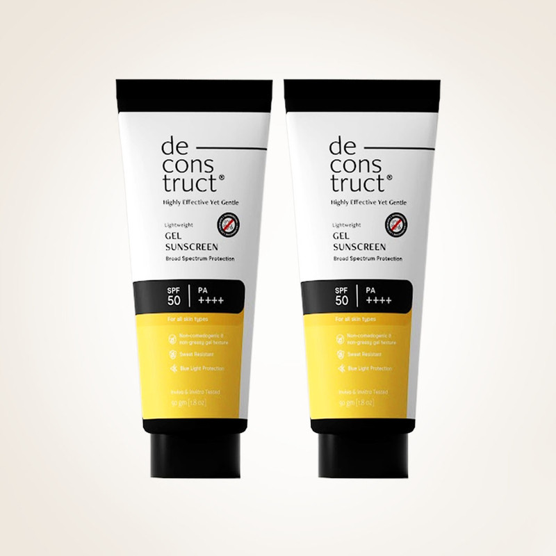 Deconstruct Sunscreen - SPF 50 PA++++ Lightweight Gel Sunscreen | No White Cast | For Men & Women | Pack of 2(60 g)