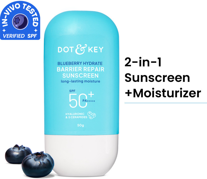 Dot & Key Sunscreen - SPF 50 PA++++ Blueberry Hydrate Barrier Repair,In-Vivo Tested, with Ceramides(50 g)