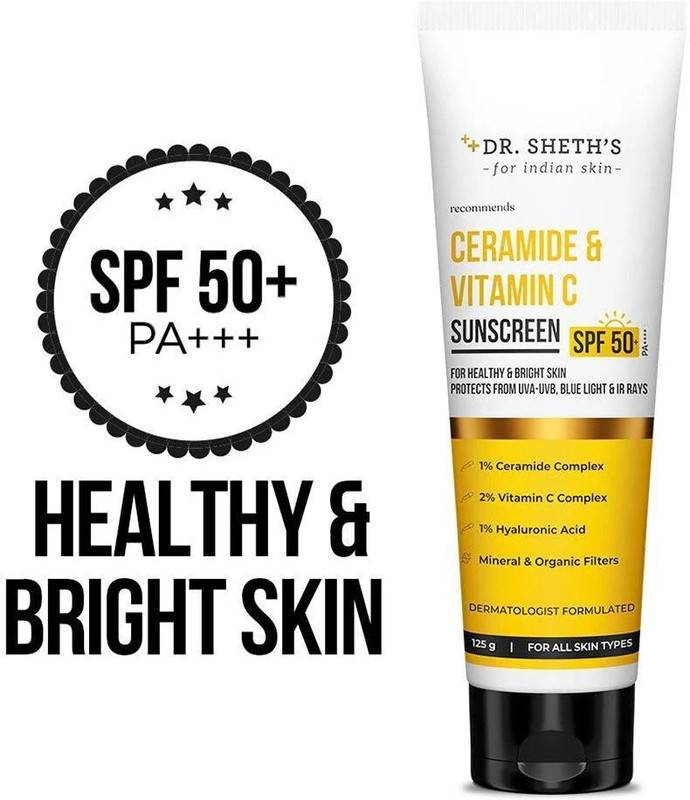 Dr. Sheth’s Sunscreen - SPF 50 PA+++ Ceramide & Vitamin C | SPF 50+ Pa++++| All Skin Types(30 g)