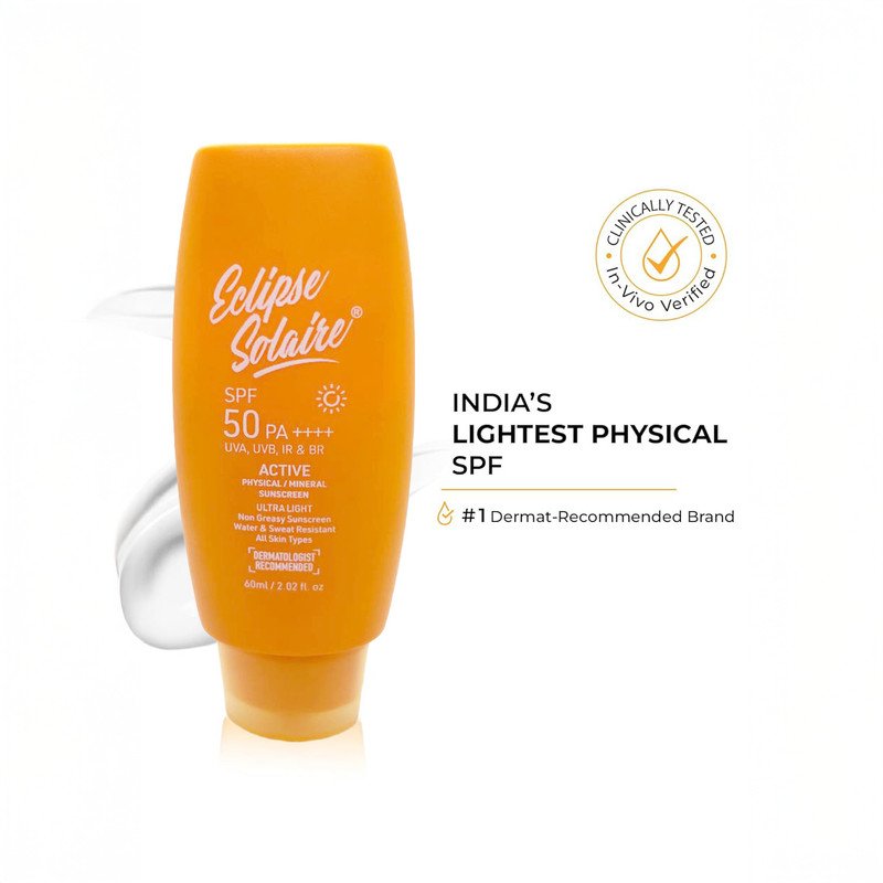 ECLIPSE SOLAIRE Sunscreen - SPF 50 PA+++ Active Mattifying No White Cast UVA/B, Blue Light Protection All Skin Types(60 ml)