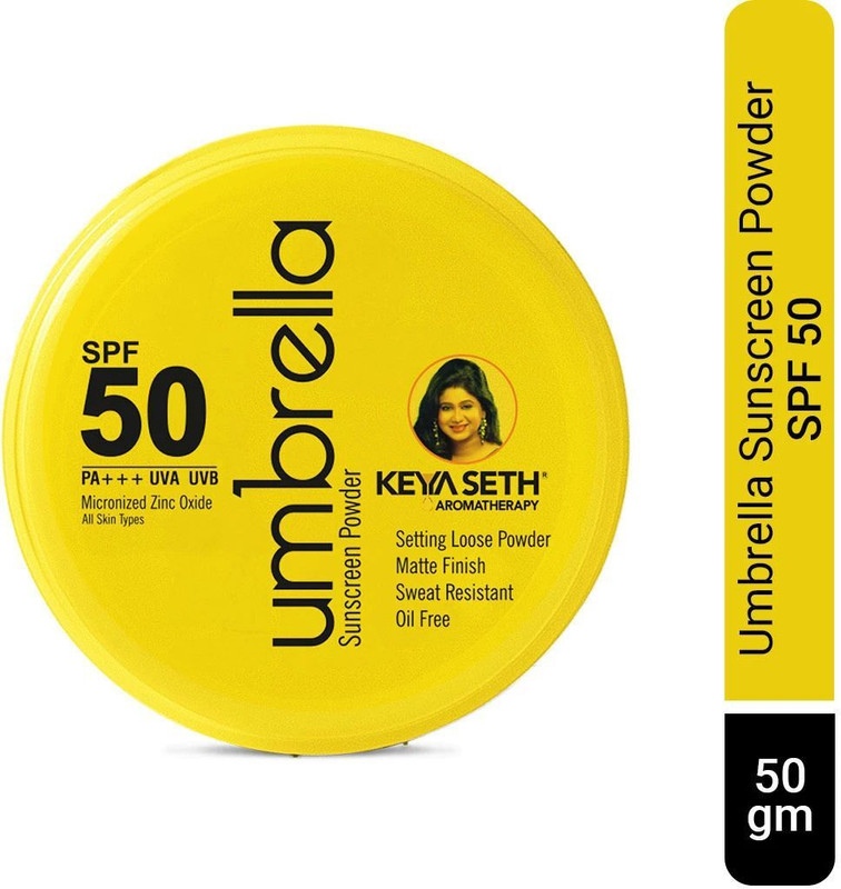 KEYA SETH AROMATHERAPY Sunscreen - SPF 50 PA+++ Umbrella Sunscreen Powder SPF 50 with PA+++ UV Protection, Sweat Resistant Formula, Makeup Setting & Finishing Loose Powder, Enriched with Micronized Zinc Oxide for Oily Skin.(50 g)
