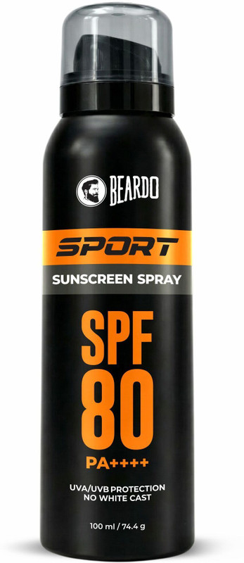 BEARDO Sunscreen - SPF 80 PA++++ Sport Sunscreen Spray For Men UVA UVB Protection No White Cast Easy Application(100 ml)