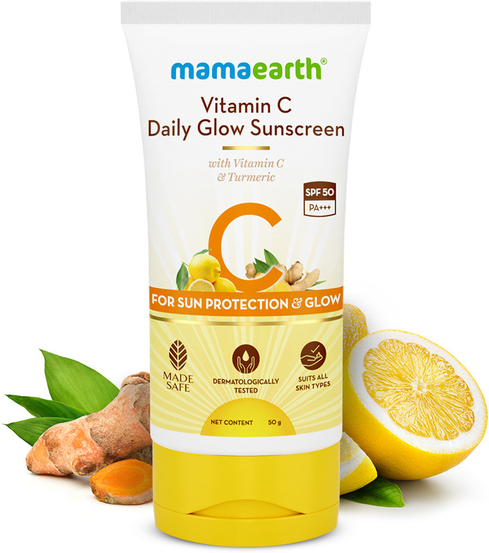 MamaEarth Vitamin C Daily Glow Sunscreen with Vitamin C & Turmeric for Sun Protection – SPF 50 PA+++ (50 g)
