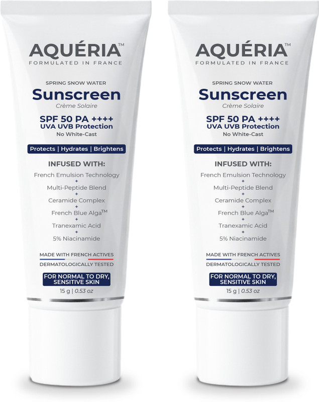 aqueria Sunscreen - SPF 50 PA++++ Brightening & Hydrating French Multi-Active SPF | Niacinamide, Tranexamic Acid(30 g)