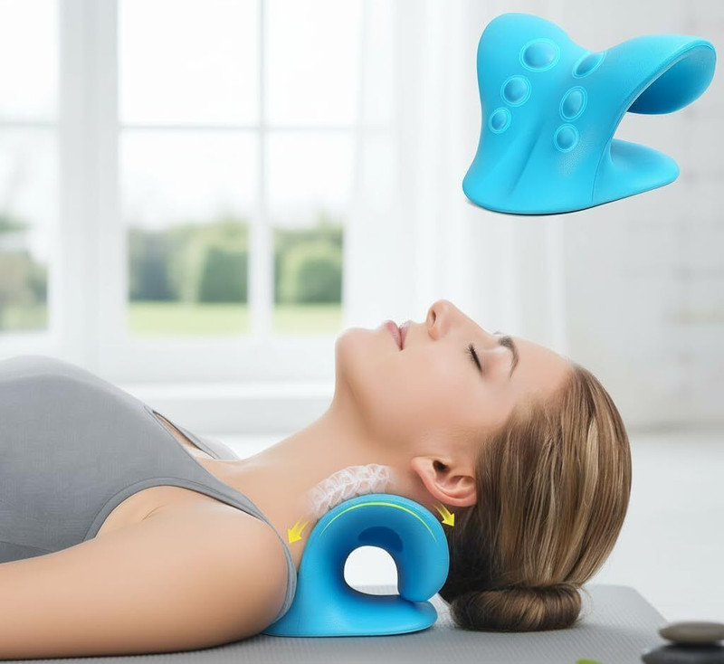 On cart Neck And Shoulder Relaxer Cervical Stretcher Neck Traction Device Neck Support(Blue, Multicolor)