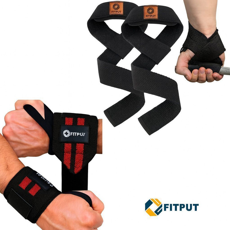 FITPUT Wrist Strap & Wrist Support Combo | Gym Wrist Wraps for Weightlifting & Workout Wrist Support(Black)