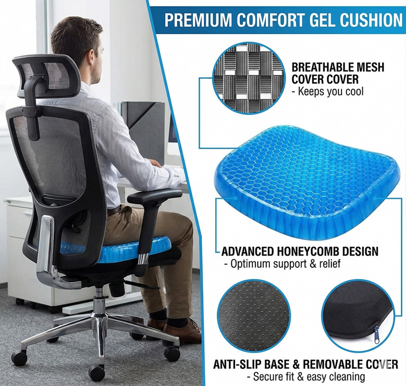 Bliss Lifestyle Egg Sitter Seat Cushion with Non Slip Cover Back / Lumbar Support(Blue)