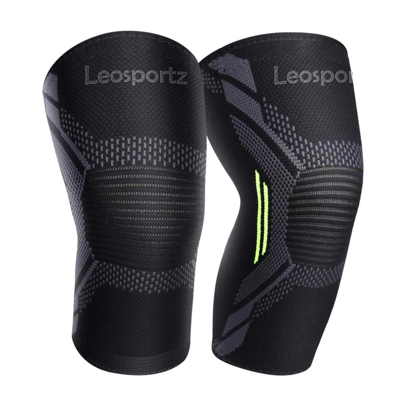 Leosportz 2 Pack Brace, Compression Sleeve Unisex, Running,Gym, Hiking Knee Support(Green, Black)