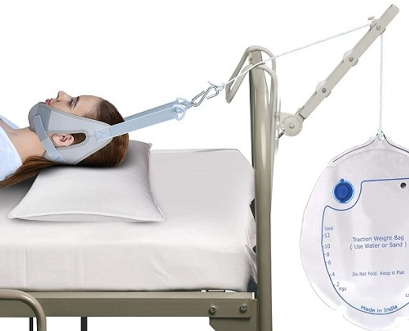EXCLIQ Cervical Traction Kit (Sleeping) with Weight Bag, Grey, Universal Size, 1 Set Head Support