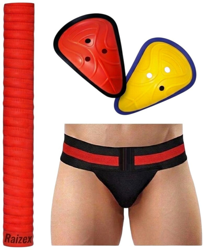 Rainox Combo Men’s Cricket Supporter (Size L) with Abdominal Guard (AD), Bat Grip Cricket Guard Combo(Red)