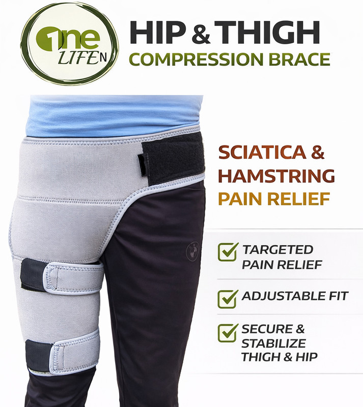 ONE LIFEN Sciatica Pain Relief,Hip Brace,Thigh, Groin, Hamstring Compression Wrap Supporter(Grey)