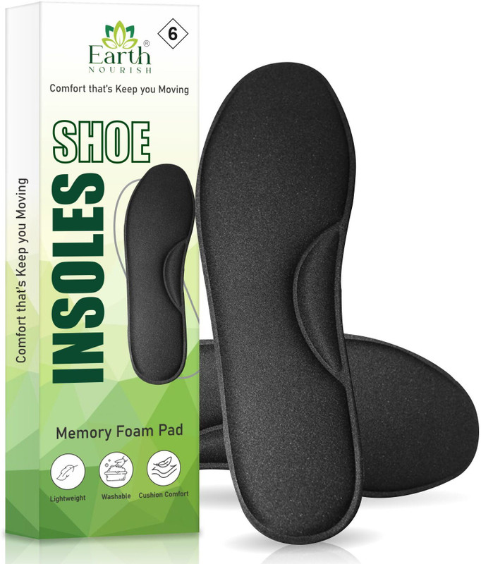 Earth Nourish Memory Foam Insoles | Size 7 | Ultra-Soft Cushioning, Heel & Arch Support Insole(Black)