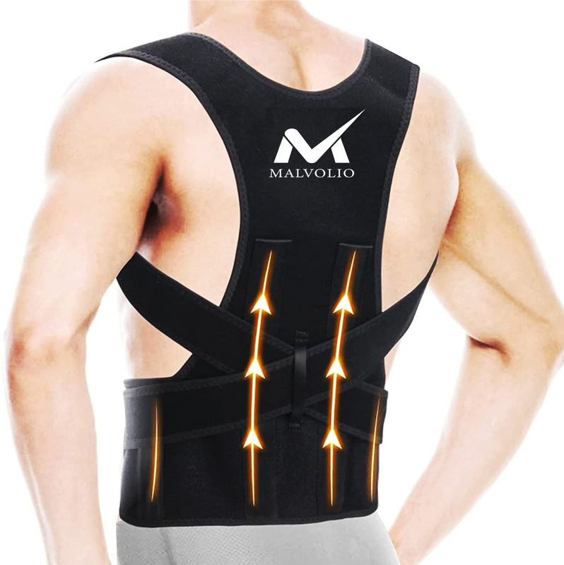 MALVOLIO Back Brace Posture Corrector-Adjustable Support Belt for Helps Improve Posture Posture Corrector(Black)