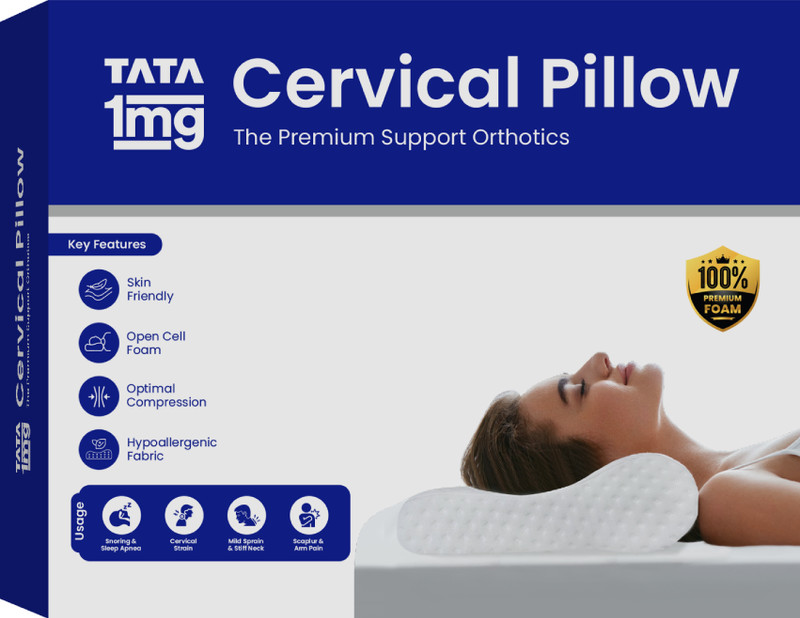 TATA 1mg Cervicall Pillow,for Neck & Shoulder Pain Relief with Washable Cover Cervical Pillow(White)