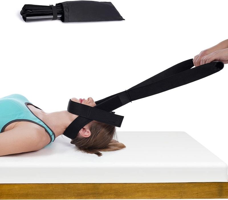 Fitcozi Neck Stretcher Strap, Spine Chiropractic Decompression Tool with Chin Belt Neck Support(Black)